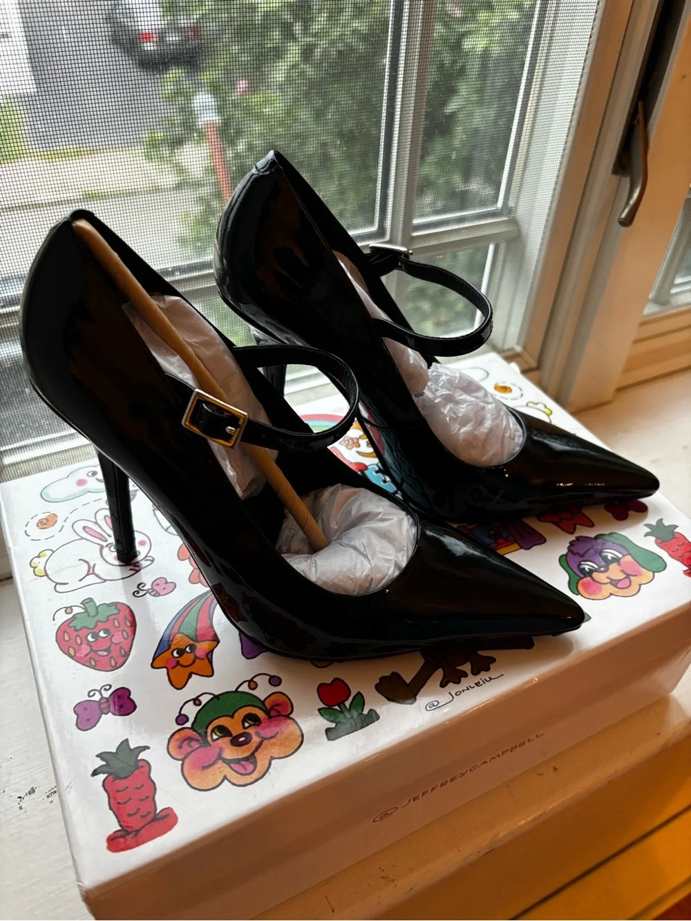 Jeffrey Campbell Black Patent Mary Jane Stiletto Pumps size 5